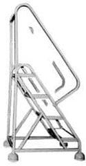 Gillis - 70" 4 Step Ladder - Rolling Steel Office Ladder, 300 Lb Capacity, 40" Platform Height, 25" Base Width x 34" Depth, Rubber Matted - Caliber Tooling