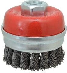 Value Collection - 3" Diam, 5/8-11 Threaded Arbor, Steel Fill Cup Brush - 0.02 Wire Diam, 11,000 Max RPM - Caliber Tooling