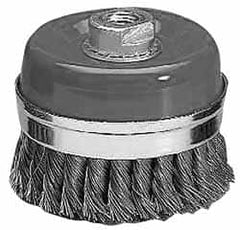 Value Collection - 5" Diam, M16x2.00 Threaded Arbor, Steel Fill Cup Brush - 0.02 Wire Diam, 6,500 Max RPM - Caliber Tooling