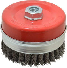 Value Collection - 4-3/8" Diam, 5/8-11 Threaded Arbor, Steel Fill Cup Brush - 0.02 Wire Diam, 6,500 Max RPM - Caliber Tooling