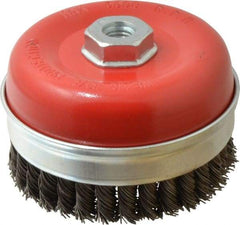 Value Collection - 5" Diam, 5/8-11 Threaded Arbor, Steel Fill Cup Brush - 0.0314 Wire Diam, 6,500 Max RPM - Caliber Tooling