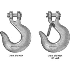 Campbell - 3/8" Chain Diam, 43 Chain Grade Clevis Hook - 5,400 Lb Capacity, 5/8" ID, 1/2" Pin Diam, 1-21/64" Hook Throat, 5-3/16" OAL, 3-15/16" Hook Width - Caliber Tooling