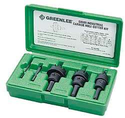 Greenlee - 5 Piece, 7/8" to 1-3/8" Saw Diam, Hole Saw Kit - Carbide-Tipped, Pilot Drill Model No. 123CT, Includes 3 Hole Saws - Caliber Tooling