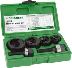 Greenlee - 11 Piece, 1/2 to 1-1/4" Punch Hole Diam, Manual Knockout Set - Round Punch, 10 Gage Mild Steel - Caliber Tooling