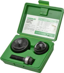 Greenlee - 6 Piece, 1-1/2 to 2" Punch Hole Diam, Manual Knockout Set - Round Punch, 10 Gage Mild Steel - Caliber Tooling