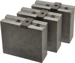 Abbott Workholding Products - 10" & Up Chuck Capacity, Tongue & Groove Attachment, Square Soft Lathe Chuck Jaw - 3 Jaws, Aluminum, 2-1/8" Btw Mount Hole Ctrs, 4-1/2" Long x 1-1/2" Wide x 4" High, 1/2" Groove, 1/2" Fastener - Caliber Tooling