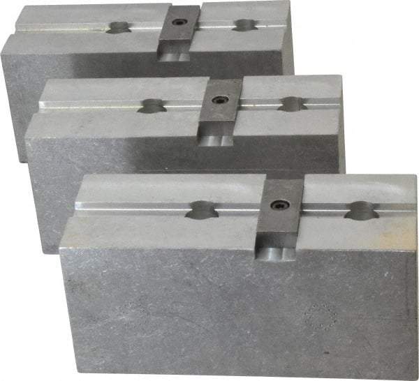 Abbott Workholding Products - 15 to 18" Chuck Capacity, Tongue & Groove Attachment, Square Soft Lathe Chuck Jaw - 3 Jaws, Aluminum, 3" Btw Mount Hole Ctrs, 6-1/2" Long x 2-1/2" Wide x 3" High, 1/2" Groove, 5/8" Fastener - Caliber Tooling