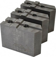 Abbott Workholding Products - 8" & Up Chuck Capacity, Tongue & Groove Attachment, Square Soft Lathe Chuck Jaw - 3 Jaws, Steel, 1-3/4" Btw Mount Hole Ctrs, 4" Long x 1-1/2" Wide x 3" High, 5/16" Groove, 1/2" Fastener - Caliber Tooling