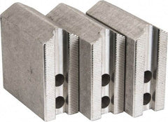 Abbott Workholding Products - 6" & Up Chuck Capacity, 1.5mm x 60° Serrated Attachment, Square Soft Lathe Chuck Jaw - 3 Jaws, Aluminum, 0.7874" Btw Mount Hole Ctrs, 3" Long x 1-1/4" Wide x 3" High, 0.4724" Groove, 0.3937" & 10mm Fastener - Caliber Tooling