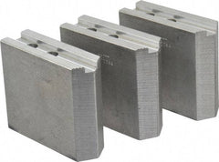 Abbott Workholding Products - 10" & Up Chuck Capacity, 1.5mm x 60° Serrated Attachment, Square Soft Lathe Chuck Jaw - 3 Jaws, Aluminum, 1.1811" Btw Mount Hole Ctrs, 4-1/2" Long x 1-1/2" Wide x 4" High, 0.6299" Groove, 0.4724" & 12mm Fastener - Caliber Tooling