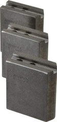 Abbott Workholding Products - 5" & Up Chuck Capacity, 1.5mm x 60° Serrated Attachment, Square Soft Lathe Chuck Jaw - 3 Jaws, Steel, 0.7087" Btw Mount Hole Ctrs, 2-1/2" Long x 1" Wide x 3" High, 0.3937" Groove, 0.315" & 8mm Fastener - Caliber Tooling