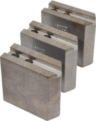 Abbott Workholding Products - 6" & Up Chuck Capacity, 1.5mm x 60° Serrated Attachment, Square Soft Lathe Chuck Jaw - 3 Jaws, Steel, 0.7874" Btw Mount Hole Ctrs, 3" Long x 1-1/4" Wide x 3" High, 0.4331" Groove, 0.3937" & 10mm Fastener - Caliber Tooling