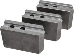 Abbott Workholding Products - 10" & Up Chuck Capacity, 1.5mm x 60° Serrated Attachment, Square Soft Lathe Chuck Jaw - 3 Jaws, Steel, 1.1811" Btw Mount Hole Ctrs, 4-1/2" Long x 1-1/2" Wide x 3" High, 0.6299" Groove, 0.4724" & 12mm Fastener - Caliber Tooling