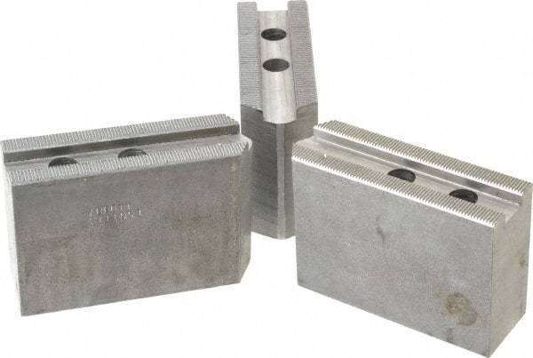 Abbott Workholding Products - 10" & Up Chuck Capacity, 1.5mm x 60° Serrated Attachment, Square Soft Lathe Chuck Jaw - 3 Jaws, Steel, 1.2598" Btw Mount Hole Ctrs, 4-1/2" Long x 1-1/2" Wide x 3" High, 0.6299" Groove, 0.4724" & 12mm Fastener - Caliber Tooling