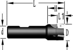 Cutting Tool Technologies - 5/8" Cut Diam, 0.38" Max Depth of Cut, 5/8" Shank Diam, 3-1/4" OAL, Indexable Square Shoulder End Mill - APKT 1003... Inserts, Weldon Shank, 90° Lead Angle, Through Coolant - Caliber Tooling