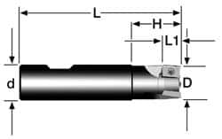 Cutting Tool Technologies - 3/4" Cut Diam, 0.38" Max Depth of Cut, 3/4" Shank Diam, 3.38" OAL, Indexable Square Shoulder End Mill - APKT 1003... Inserts, Weldon Shank, 90° Lead Angle - Caliber Tooling