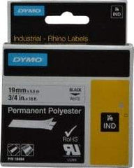 Rhino - 216" Long, White Permanent Polyester Tape Permanent Polyester Tape - For DYMO Brand Labeling Equipment Designed for "D1" Tapes (Check Width Compatibility) - Caliber Tooling