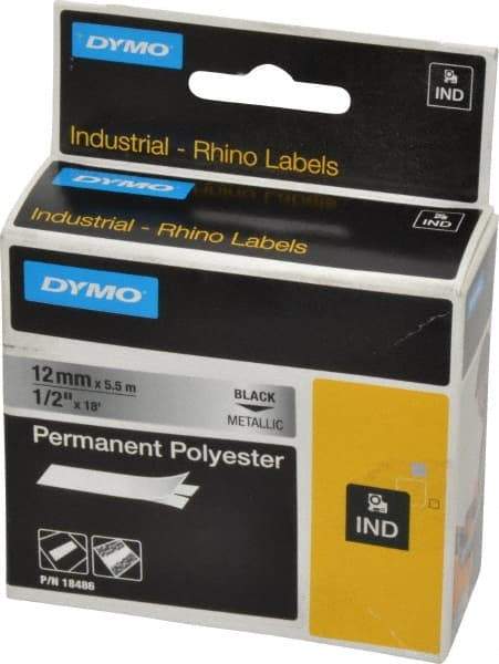 Rhino - 216" Long, Metallized Silver Polyester Metallized Tape - For DYMO Brand Labeling Equipment Designed for "D1" Tapes (Check Width Compatibility) - Caliber Tooling