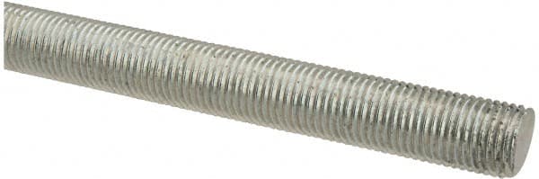 Made in USA - 3/8-24 UNF (Fine), 2' Long, Low Carbon Steel Threaded Rod - Zinc-Plated Finish, Right Hand Thread - Caliber Tooling