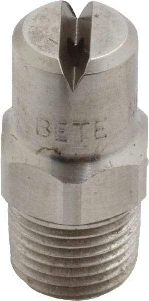 Bete Fog Nozzle - 1/8" Pipe, 90° Spray Angle, Grade 303 Stainless Steel, Standard Fan Nozzle - Male Connection, 1.58 Gal per min at 100 psi, 0.08" Orifice Diam - Caliber Tooling