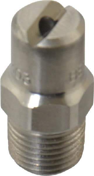 Bete Fog Nozzle - 1/8" Pipe, 65° Spray Angle, Grade 303 Stainless Steel, Standard Fan Nozzle - Male Connection, 3.16 Gal per min at 100 psi, 0.109" Orifice Diam - Caliber Tooling