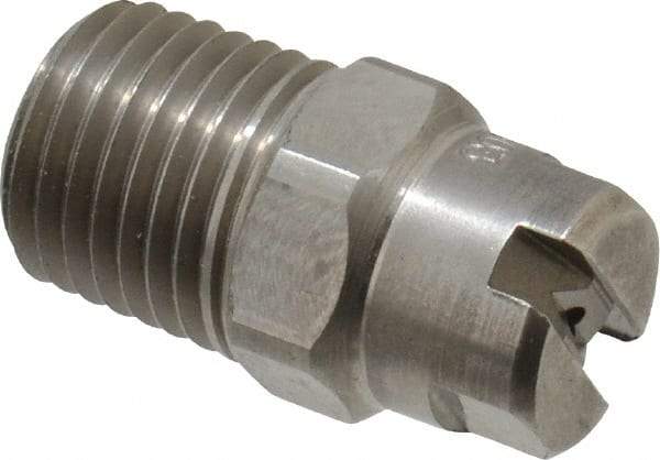 Bete Fog Nozzle - 1/4" Pipe, 30° Spray Angle, Grade 303 Stainless Steel, Standard Fan Nozzle - Male Connection, 0.79 Gal per min at 100 psi, 0.057" Orifice Diam - Caliber Tooling