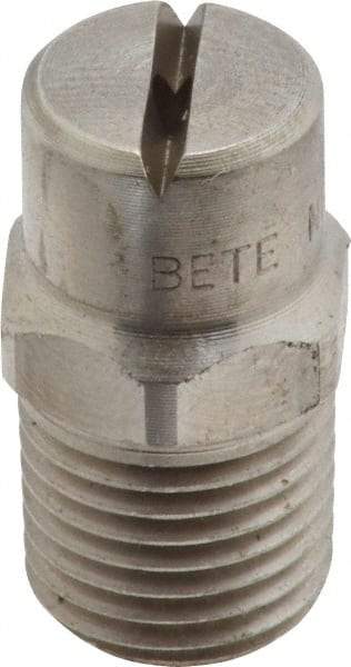 Bete Fog Nozzle - 1/4" Pipe, 90° Spray Angle, Grade 303 Stainless Steel, Standard Fan Nozzle - Male Connection, 2.37 Gal per min at 100 psi, 3/32" Orifice Diam - Caliber Tooling