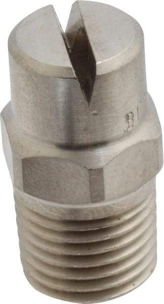 Bete Fog Nozzle - 1/4" Pipe, 120° Spray Angle, Grade 303 Stainless Steel, Standard Fan Nozzle - Male Connection, 6.32 Gal per min at 100 psi, 5/32" Orifice Diam - Caliber Tooling