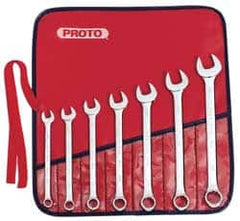 Proto - 7 Piece, 3/8" to 3/4", Combination Wrench Set - Inch Measurement Standard, Satin Finish, Comes in Nylon Roll - Caliber Tooling