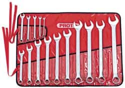 Proto - 15 Piece, 7mm to 32mm, Combination Wrench Set - Metric Measurement Standard, Satin Finish, Comes in Canvas Roll - Caliber Tooling