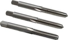 Interstate - 1/4-20 UNC, 4 Flute, Bottoming, Plug & Taper, Bright Finish, High Speed Steel Tap Set - Right Hand Cut, 2-1/2" OAL, 1" Thread Length - Caliber Tooling