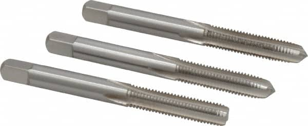 Interstate - 1/4-28 UNF, 4 Flute, Bottoming, Plug & Taper, Bright Finish, High Speed Steel Tap Set - Right Hand Cut, 2-1/2" OAL, 1" Thread Length - Exact Industrial Supply