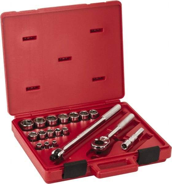 Proto - 18 Piece 1/2" Drive Socket Set - 6 Points, 3/8" to 1-1/4" Range, Inch Measurement Standard - Caliber Tooling