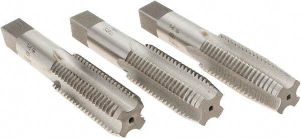 Interstate - 1-8 UNC, 4 Flute, Bottoming, Plug & Taper, Bright Finish, High Speed Steel Tap Set - Right Hand Cut, 5-1/8" OAL, 2-1/2" Thread Length - Caliber Tooling