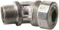 Cooper Crouse-Hinds - 0.45 to 0.56" Cable Capacity, Liquidtight, Elbow Strain Relief Cord Grip - 3/4 NPT Thread, 2-17/32" Long, Malleable Iron - Caliber Tooling