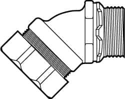 Cooper Crouse-Hinds - 0.15 to 1/4" Cable Capacity, Liquidtight, Elbow Strain Relief Cord Grip - 1/2 NPT Thread, 1-25/32" Long, Malleable Iron - Caliber Tooling