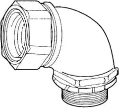 Cooper Crouse-Hinds - 1" Trade, Malleable Iron Threaded Angled Liquidtight Conduit Connector - Noninsulated - Caliber Tooling