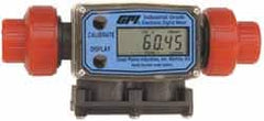 GPI - 1/2" Port Electronic Digital Flowmeter & Totalizer - 150 Max psi, 1.2 to 12 GPM, PVDF - Caliber Tooling