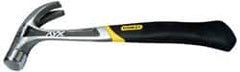 Stanley - 1 Lb Head, Curved Claw Nail Hammer - 13-1/2" OAL, Forged Steel Head, 1-3/16" Face Diam, Smooth Face, Steel Handle with Grip - Caliber Tooling