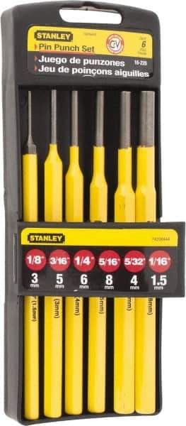 Stanley - 6 Piece, 1/16 to 5/16", Pin Punch Set - Hex Shank, Comes in Plastic Case - Caliber Tooling