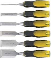 Stanley - 6 Piece Wood Chisel Set - 9" OAL, Bi-Material, Sizes Included 1/4 to 1-1/2" - Caliber Tooling