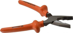 Facom - 8-1/8" OAL, 1-37/64" Jaw Length x 1-9/16" Jaw Width, Side Cutting Linesman's Pliers - Serrated Jaw, Flat Nose Head, Cushion Grip Handles - Caliber Tooling