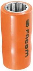 Facom - 1/2" Drive, Deep Hand Socket - 12 Points, 3-1/32" OAL, Alloy Steel - Caliber Tooling