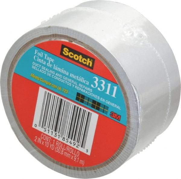 3M - 2" x 10 Yds Silver Foil Tape - 3.6 mil, Rubber Adhesive, Aluminum Foil Backing, 17 Lb/ln Tensile Strength, -10°F to 180°F, Series 3311 - Caliber Tooling