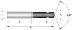 Allied Machine and Engineering - 1/8" 140° Spiral Flute Solid Carbide Screw Machine Drill Bit - Bright Finish, Right Hand Cut, 2.47" OAL, Standard Point, Straight Shank, Through Coolant - Caliber Tooling