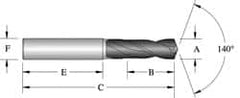 Allied Machine and Engineering - 1/8" 140° Spiral Flute Solid Carbide Screw Machine Drill Bit - Bright Finish, Right Hand Cut, 2.47" OAL, Standard Point, Straight Shank, Through Coolant - Caliber Tooling