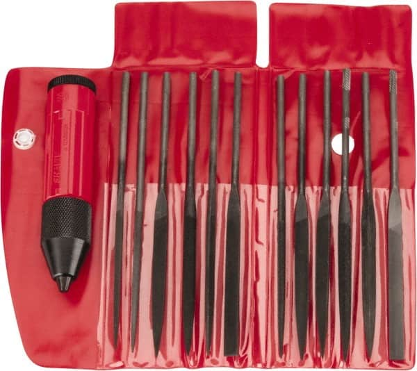 Value Collection - 13 Piece Swiss Pattern File Set - Medium Coarseness, Set Includes Crochet, Flat, Pippin, Round, Slitting, Square, Three Square - Caliber Tooling