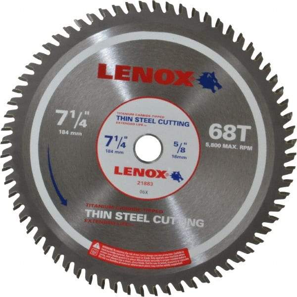 Lenox - 7-1/4" Diam, 5/8" Arbor Hole Diam, 68 Tooth Wet & Dry Cut Saw Blade - Titanium Carbide-Tipped, General Purpose Action, Standard Round Arbor - Caliber Tooling