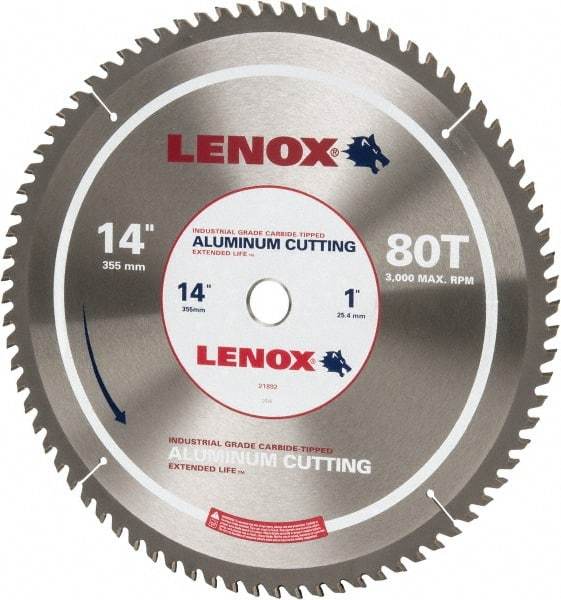 Lenox - 14" Diam, 1" Arbor Hole Diam, 80 Tooth Wet & Dry Cut Saw Blade - Titanium Carbide-Tipped, General Purpose Action, Standard Round Arbor - Caliber Tooling