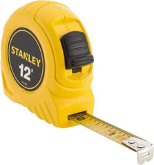 Stanley - 12' x 1/2" Yellow Blade Tape Measure - 1/32 & 1/16" Graduation, Inch Graduation Style, Yellow Case - Caliber Tooling